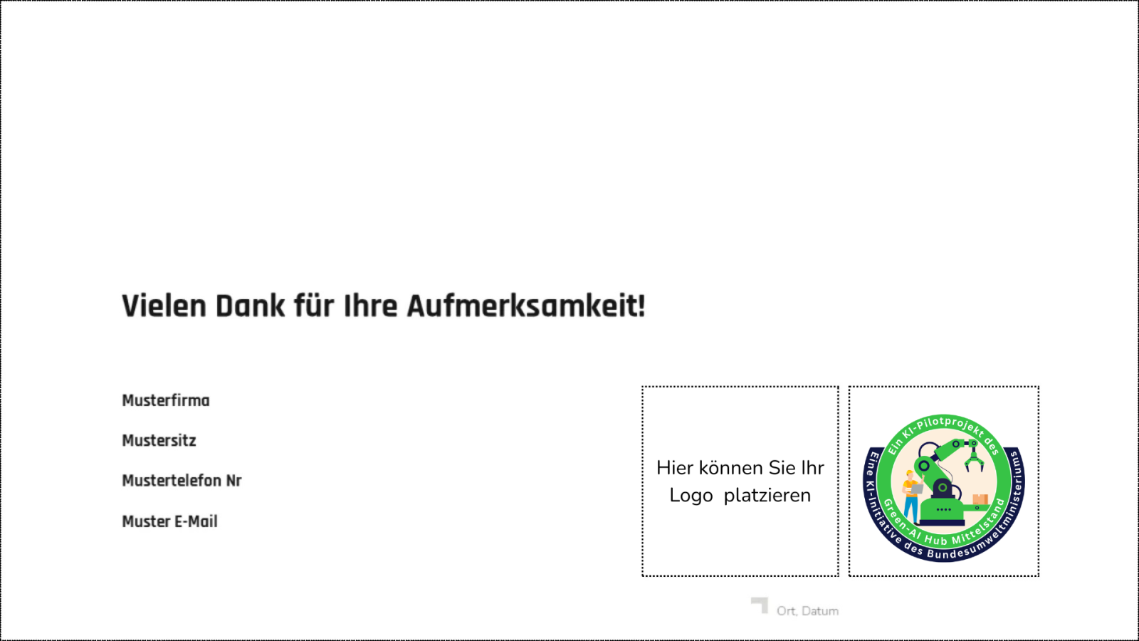 Darstellung Powerpoint mit Siegel KI-Pilotprojekt Green-AI Hub Mittelstand