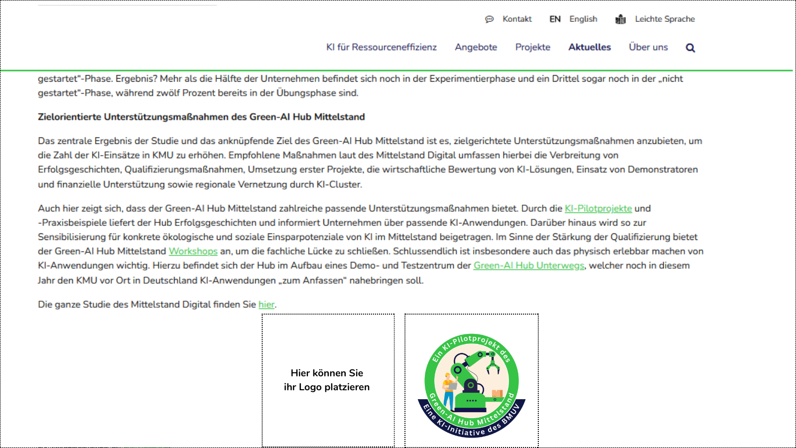 Darstellung Web mit Siegel KI-Pilotprojekt Green-AI Hub Mittelstand Darstellung Web mit Siegel KI-Pilotprojekt Green-AI Hub Mittelstand